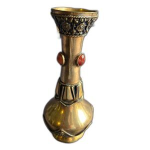 Vintage "One of a Kind" Bombay 1906 Swadeshi Carnelian Jeweled Indian Brass Vase